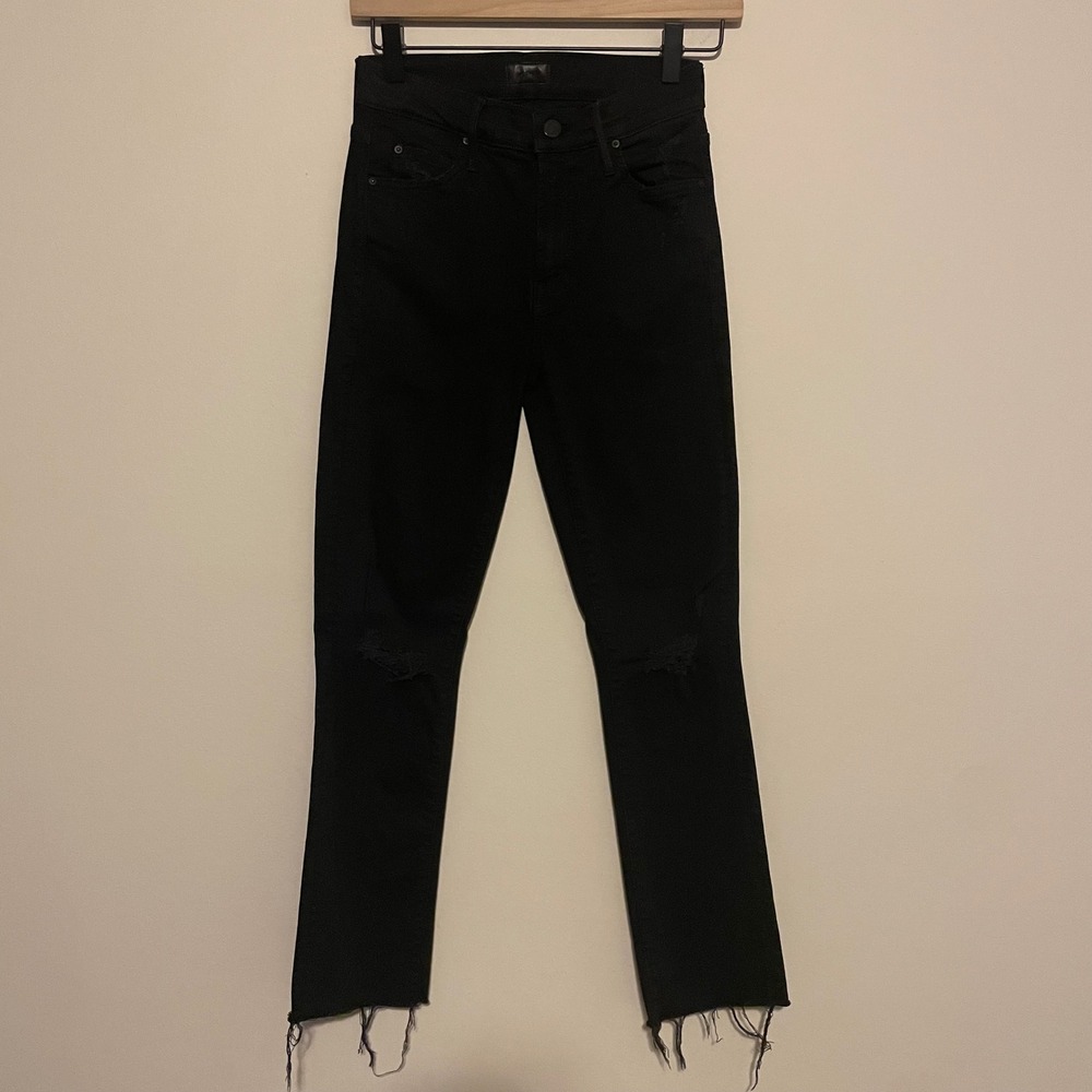 Mother jeans The Rascal Ankle Fray Guilty as Sin 24 black denim casual edgy - Picture 2 of 7
